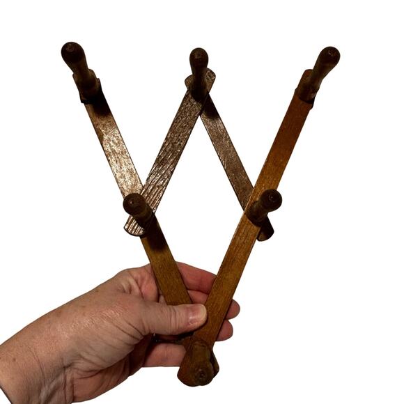 Unique small peg rack wood wooden Japan wall hanging 6-peg v-shaped expandable - Picture 5 of 9